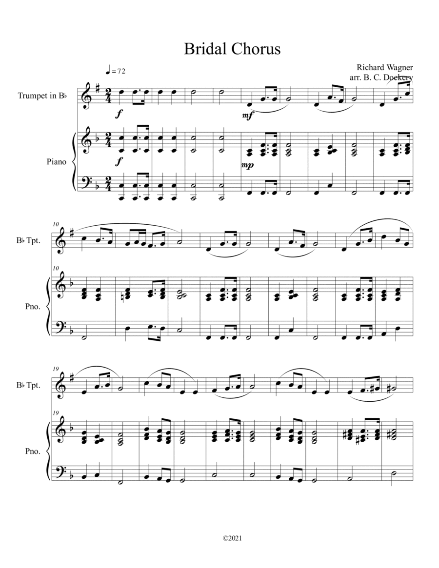 Bridal Chorus (Here Comes the Bride) for Solo Trumpet and Piano (arr. B. C. Dockery)
