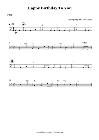 Happy Birthday To You - Tuba Solo with Chords (arr. P.H. Damasceno)