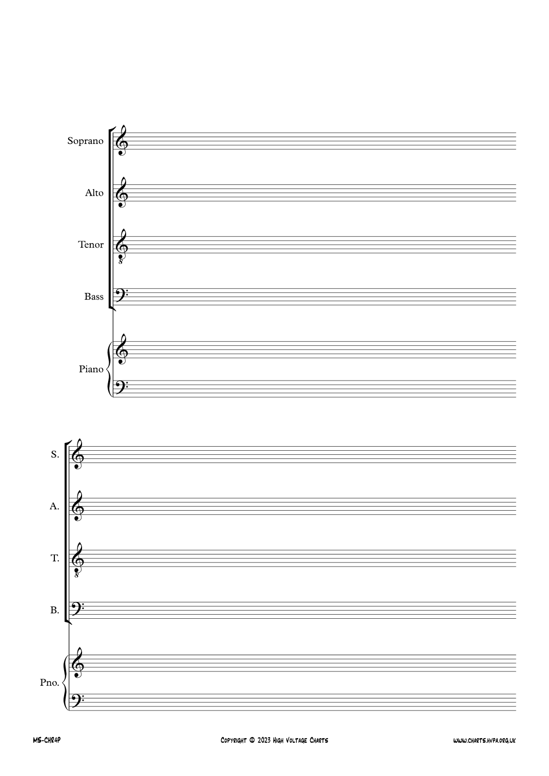 Manuscript Paper - SATB Voices with Piano