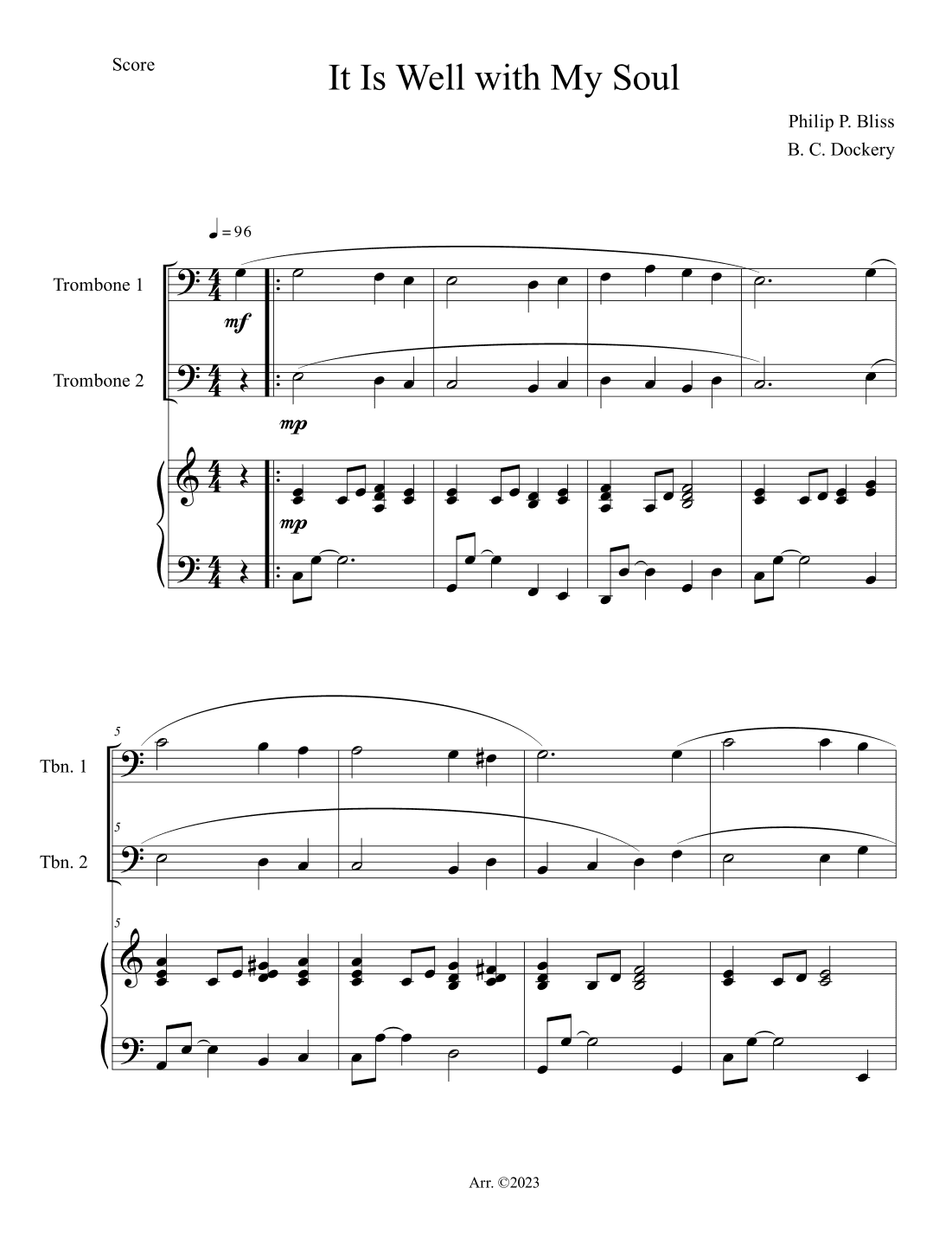 It Is Well with My Soul (Trombone Duet with Piano Accompaniment) (arr. B. C. Dockery)