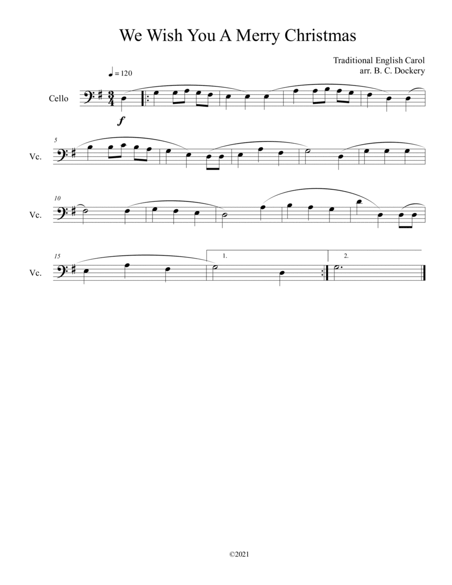 We Wish You A Merry Christmas (Cello Solo) (arr. B. C. Dockery)