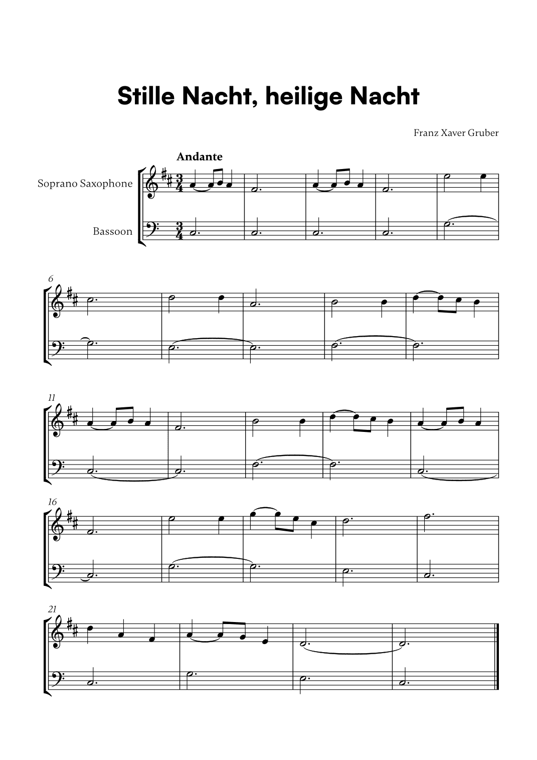 Stille Nacht, heilige Nacht (for Soprano Saxophone and Bassoon) (arr. Cadenza Editions)