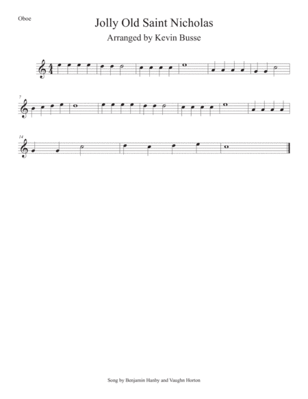 Jolly Old St. Nicholas (Easy key of C) Oboe (arr. Kevin Busse)