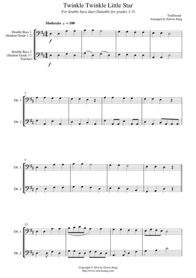 Twinkle Twinkle Little Star (for double bass duet, suitable for grades 1-3) (arr. Edwin Sung)