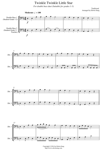 Twinkle Twinkle Little Star (for double bass duet, suitable for grades 1-3) (arr. Edwin Sung)