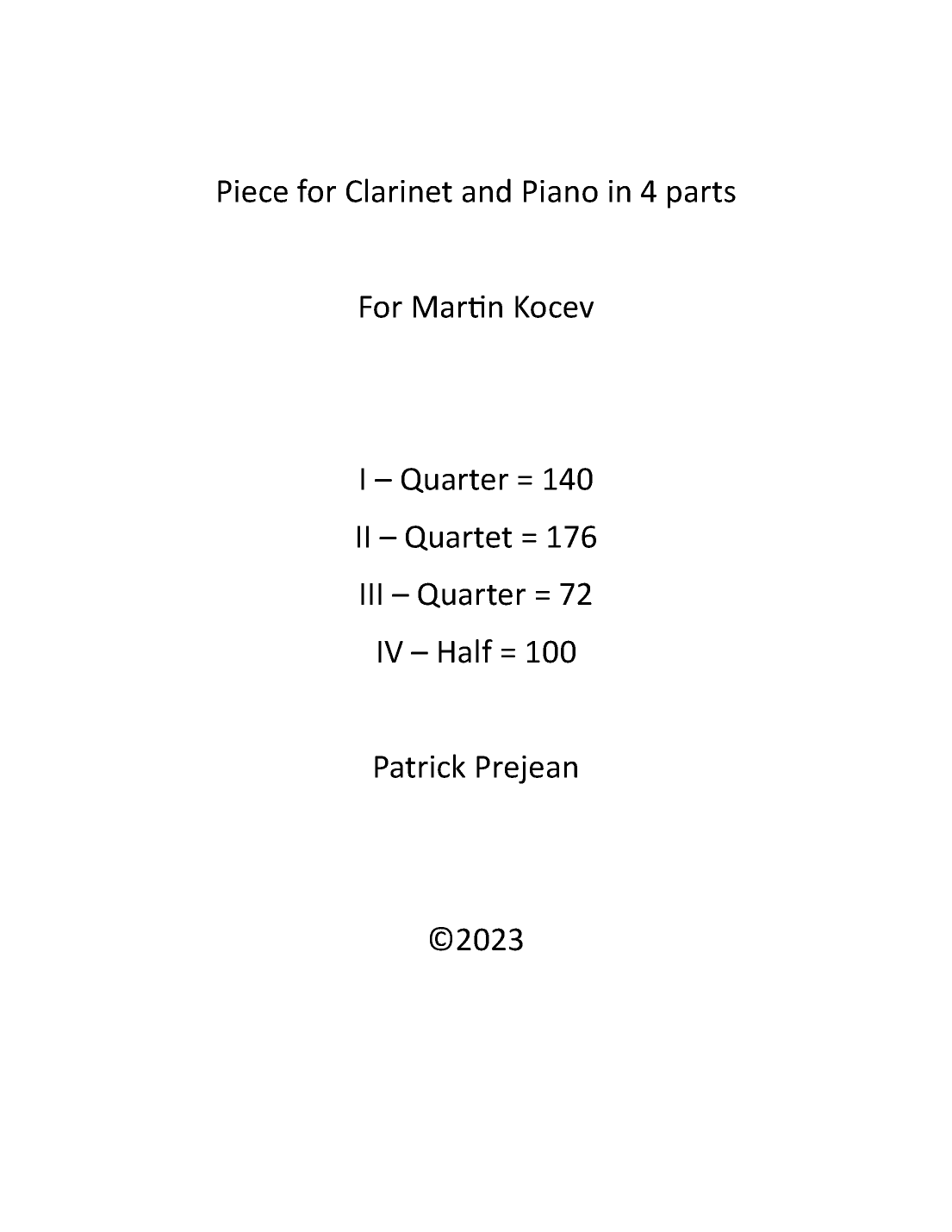 Piece for Clarinet and Piano in 4 parts
