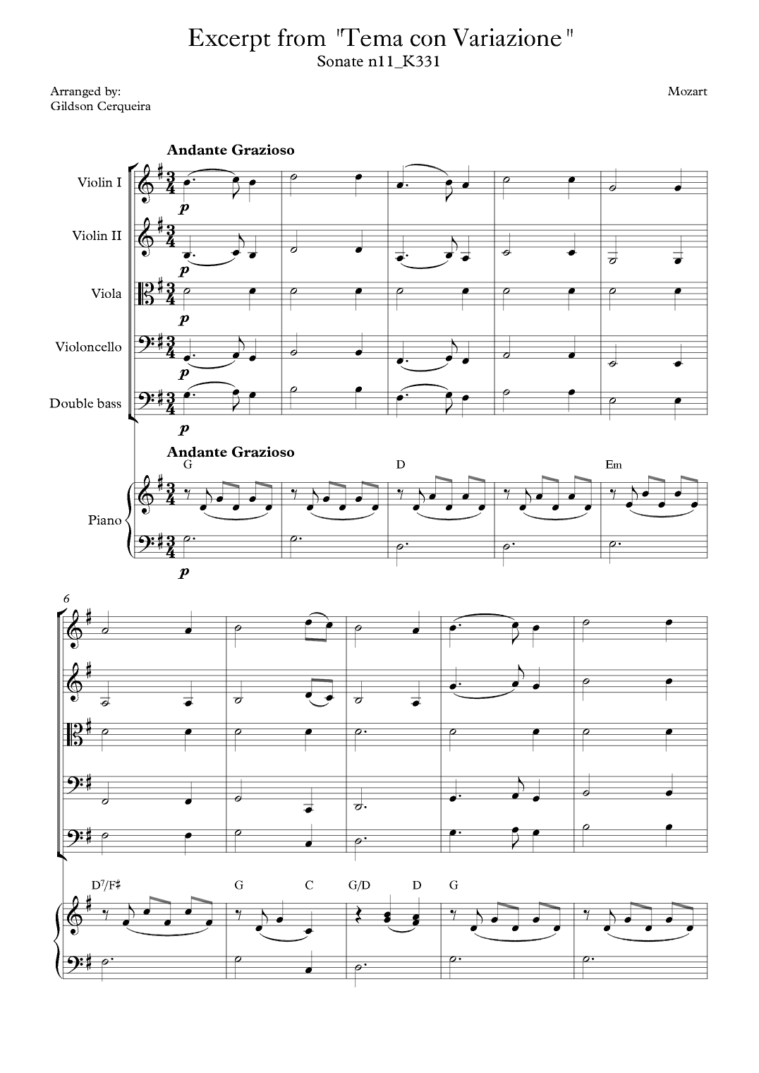 Excerpt from sonate k331 - "Tema con Variazione" (arr. Gildson Cerqueira)