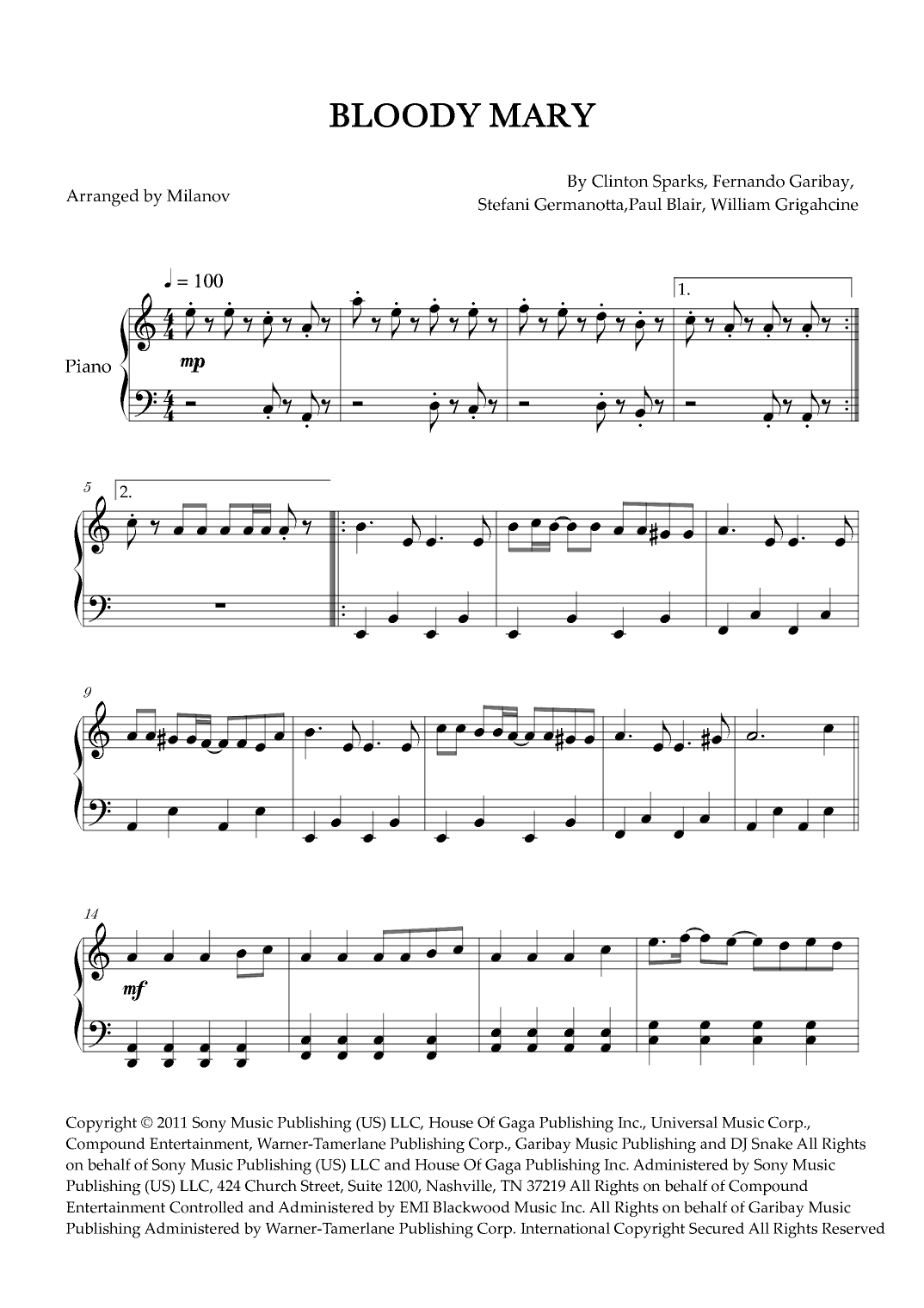 Bloody Mary (arr. Milanov)