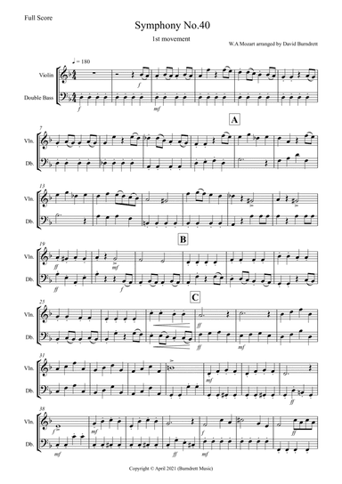 Symphony No.40 (1st movement) for Violin and Double Bass Duet (arr. David Burndrett)