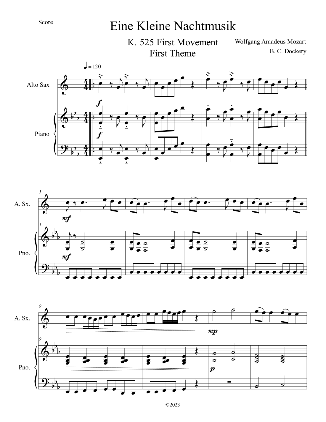 Eine Kleine Nachtmusik (A Little Night Music) for Alto Sax Solo with Piano Accompaniment (arr. B. C. Dockery)