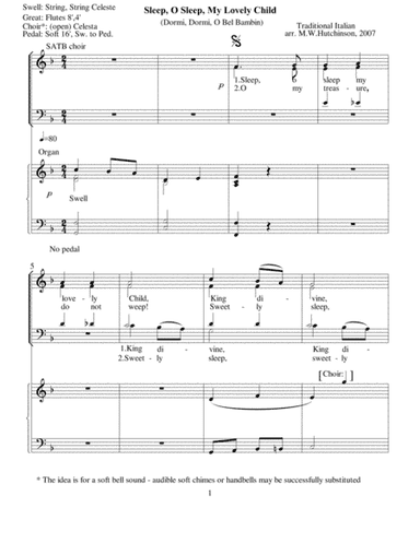 Sleep, O Sleep, My Lovely Child (score) (arr. Michael W. Hutchinson)