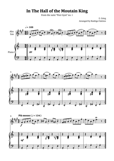 In the Hall of the Mountain King (for alto sax solo w/ piano accompaniment) (arr. Rodrigo Faleiros)