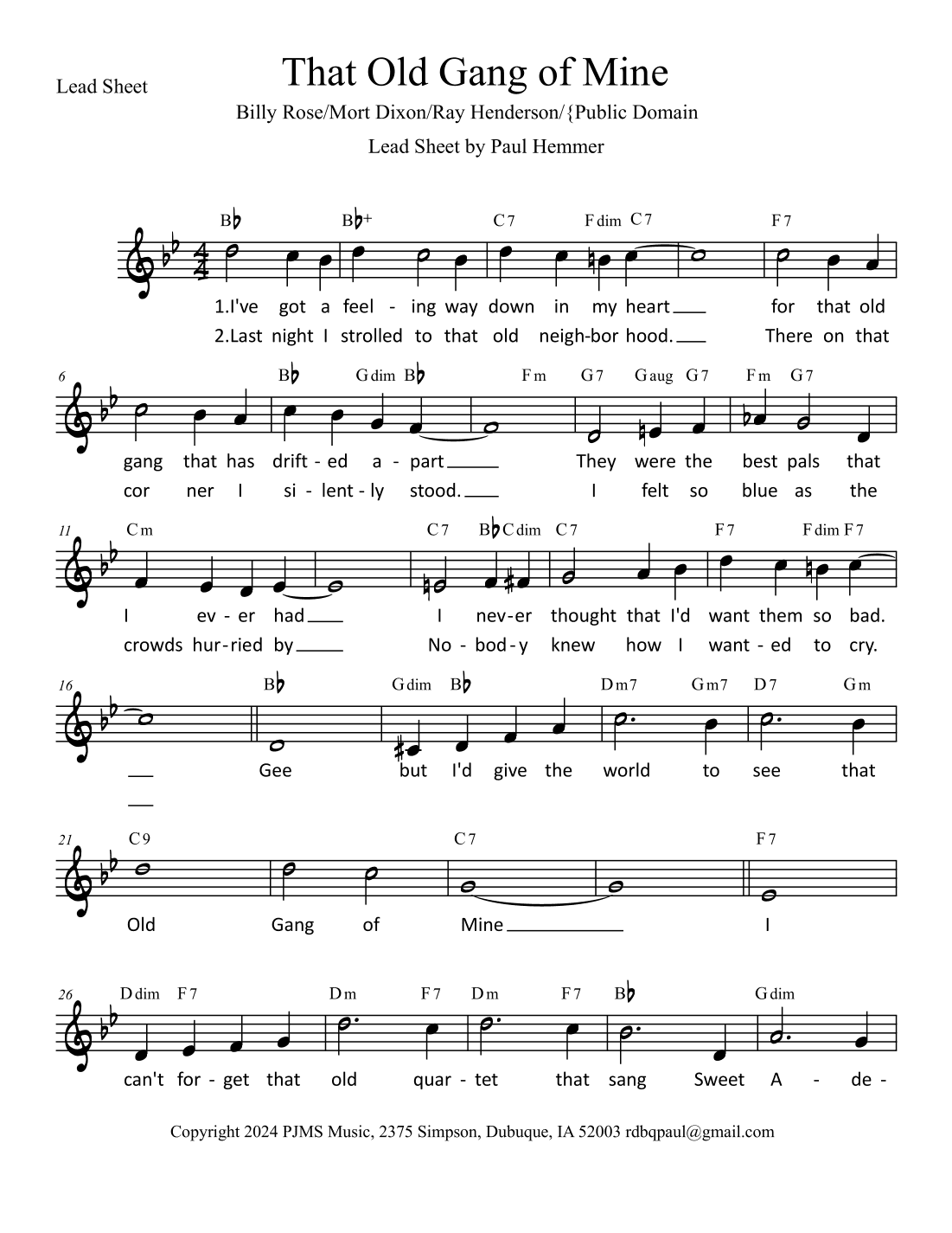 That Old Gang of Mine (arr. Paul Hemmer)