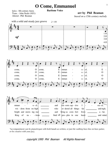 O Come, Emmanuel - jazz baritone voice and piano (arr. Phil  Beaman)