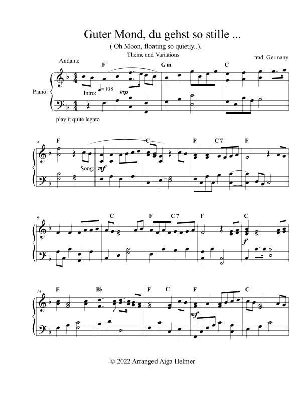 Guter Mond, du gehst so stille (Moon, floating so quietly) (arr. Aiga Helmer)