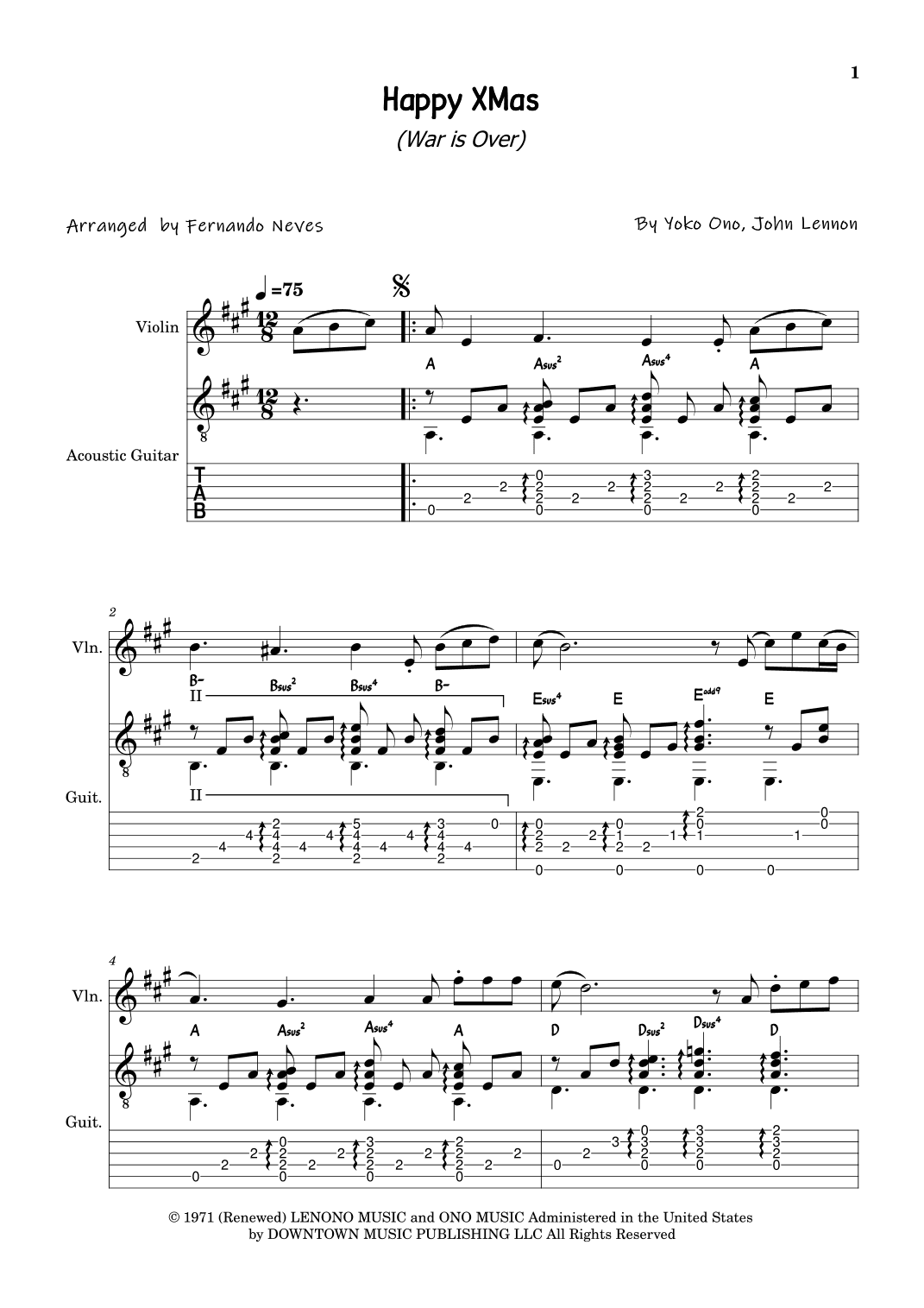 Happy Xmas (war Is Over) (arr. FERNANDO LUIZ NEVES)