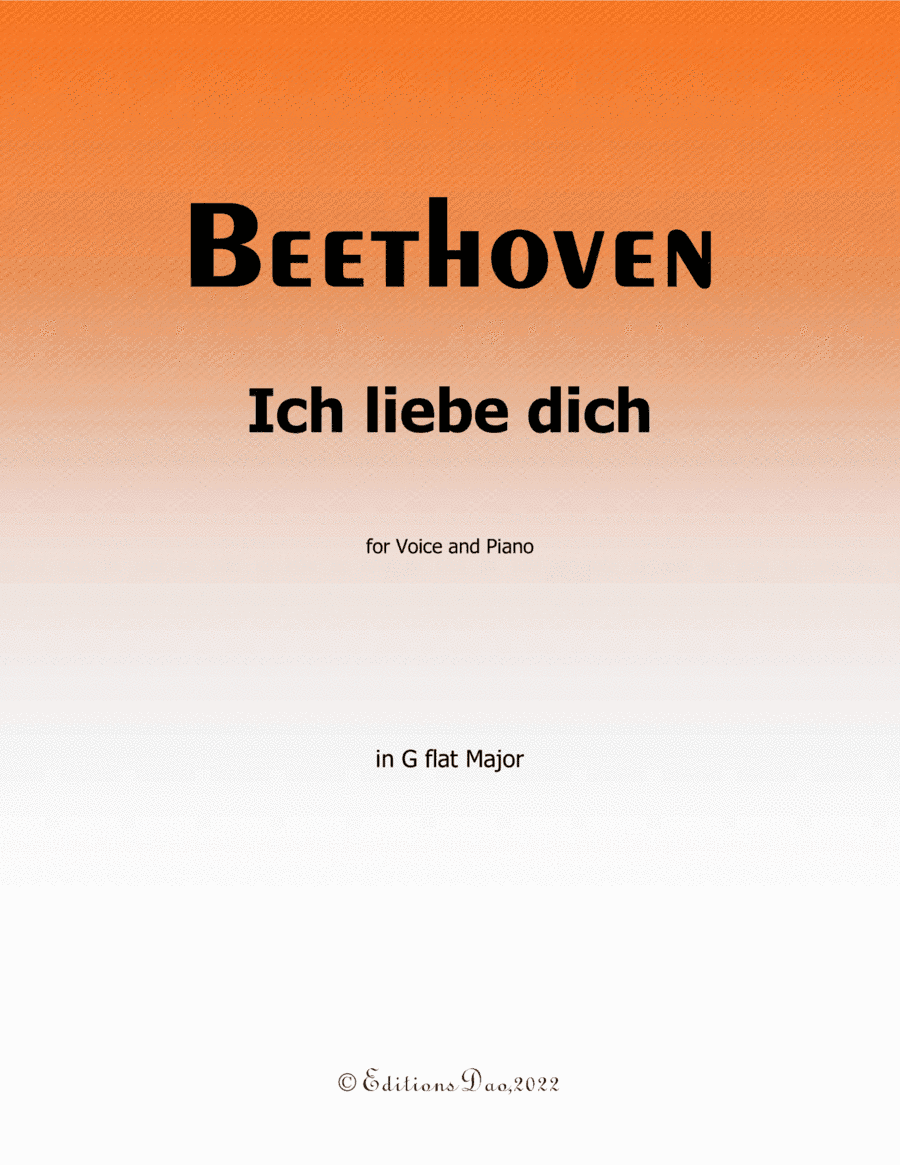 Ich liebe dich, by Beethoven, in G flat Major (arr. Editions Dao)