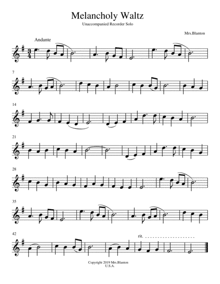 Melancholy Waltz: Unaccompanied Recorder Solo in E Minor
