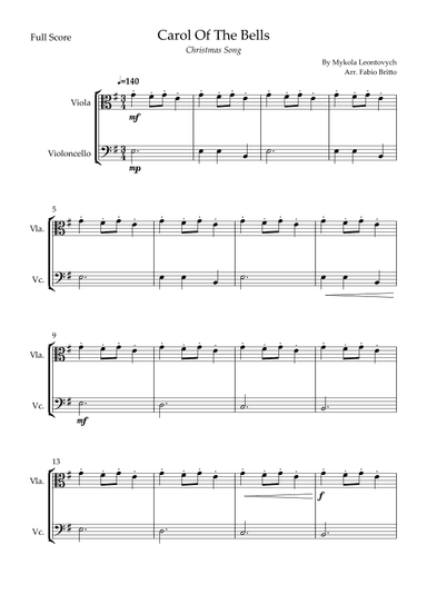 Carol Of The Bells (Christmas Song) for Viola & Cello Duo (arr. Fabio Britto)