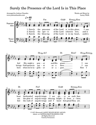 Surely The Presence Of The Lord Is In This Place (arr. Joshua Chandra)