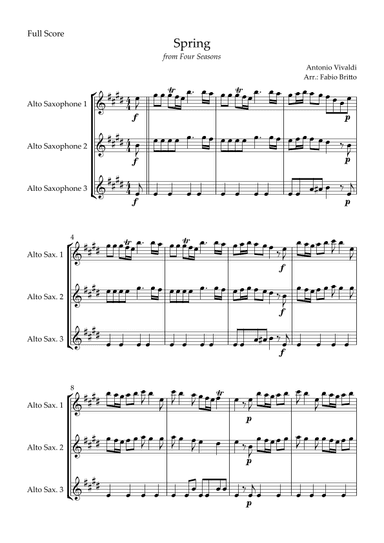 Spring (from Four Seasons of Antonio Vivaldi) for Alto Saxophone Trio (arr. Fabio Britto)