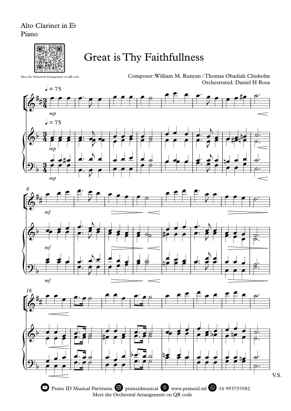 Great is Thy Faithfullness - Easy Alto Clarinet and Piano (arr. Daniel H Rosa)