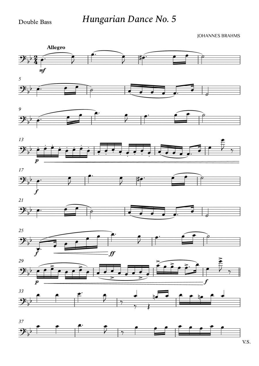 Hungarian Dance No. 5 for Double Bass (arr. Cássio Silva Chaves)