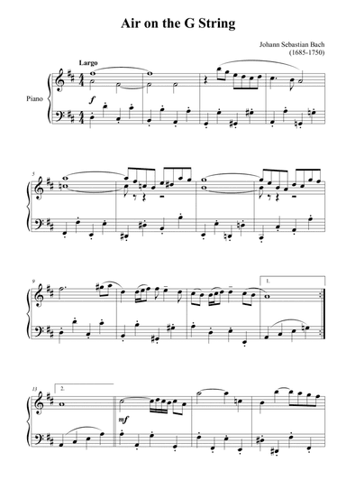 Air on the G String for piano solo (arr. Passoni Music)