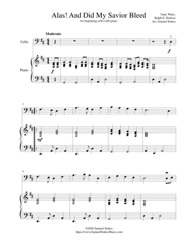 Alas! And Did My Savior Bleed (At the Cross) - for beginning cello with optional piano accompaniment (arr. Samuel Stokes)
