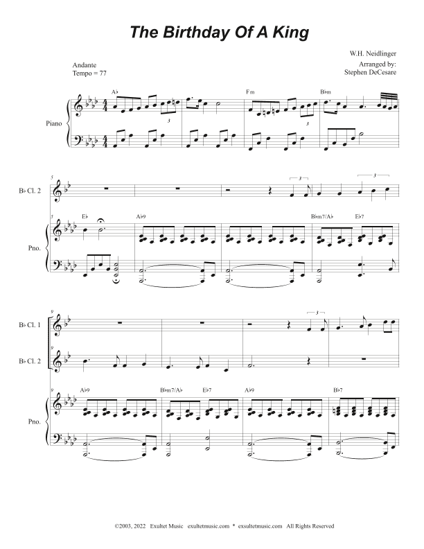 The Birthday Of A King (Duet for Bb-Clarinet) (arr. Stephen DeCesare)