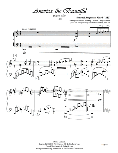 America, the Beautiful (arr. C. Dragon) for solo piano (arr. Patrick Sheehan)