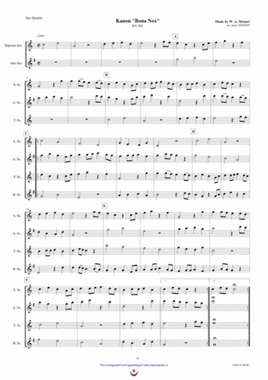 Canon "Bona Nox" (Mozart) (arr. Josef STASTNY)