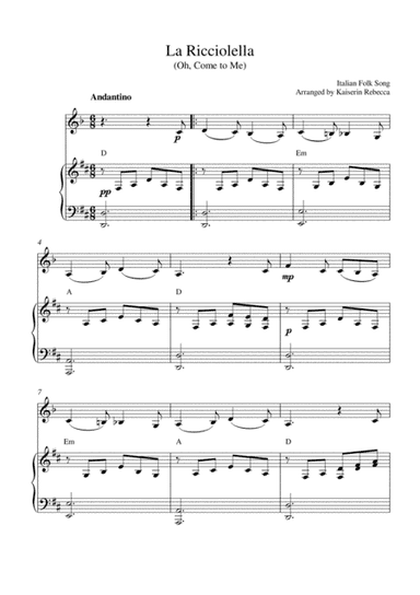 La Ricciolella (Oh, Come to Me) (for clarinet in A solo and piano accompaniment) (arr. Kaiserin Rebecca)