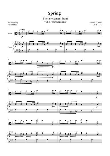 Spring - The Four Seasons for Viola and Piano (G Major) (arr. Valdir Maia)