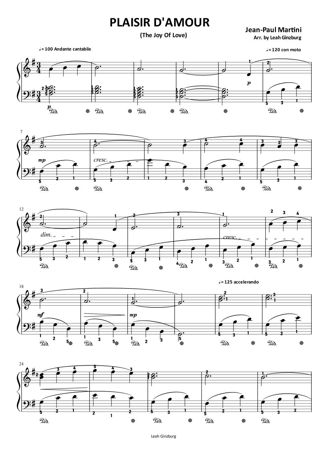 Plaisir d'Amour (The Joy of Love) (arr. Leah Ginzburg)
