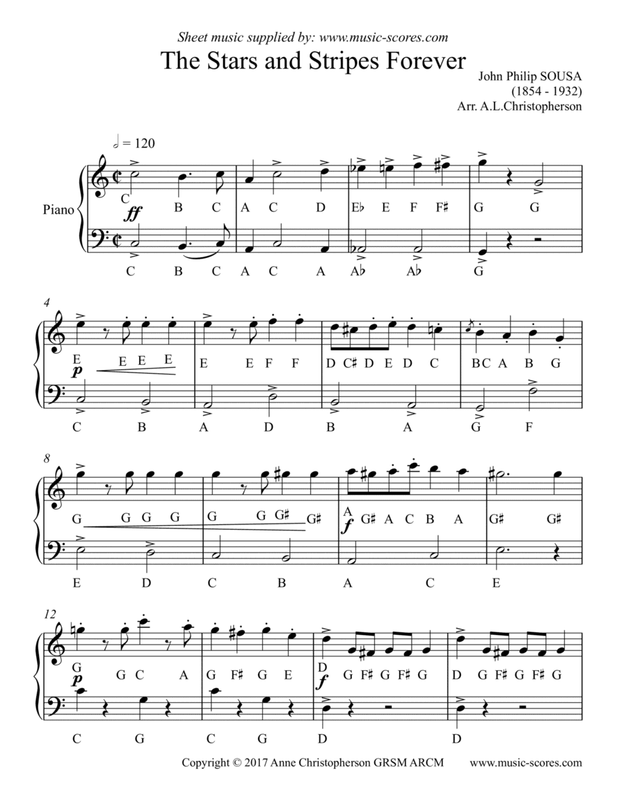The Stars and Stripes Forever - easy Piano Duet (arr. Anne L Christopherson GRSM ARCM)