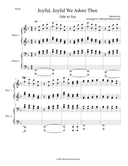 Joyful, Joyful We Adore Thee - Ode to Joy - Piano Duet (arr. Michael Butterworth)