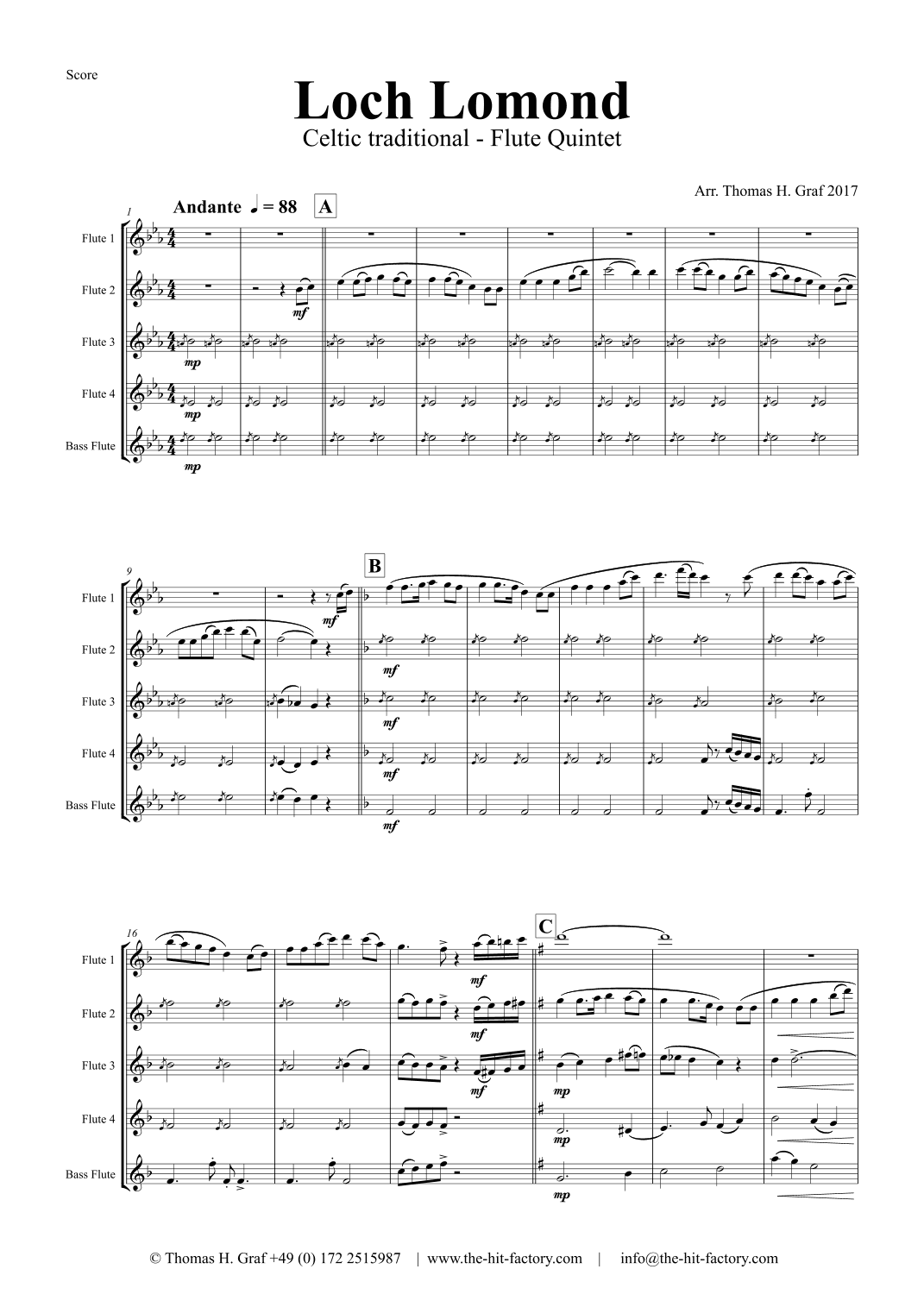 Loch Lomond - Celtic Traditional - Flute Quintet (arr. Thomas Graf)