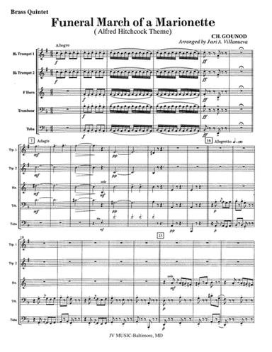 Funeral March of a Marionette for Brass Quintet (Alfred Hitchcock Theme) (arr. Jari Villanueva)