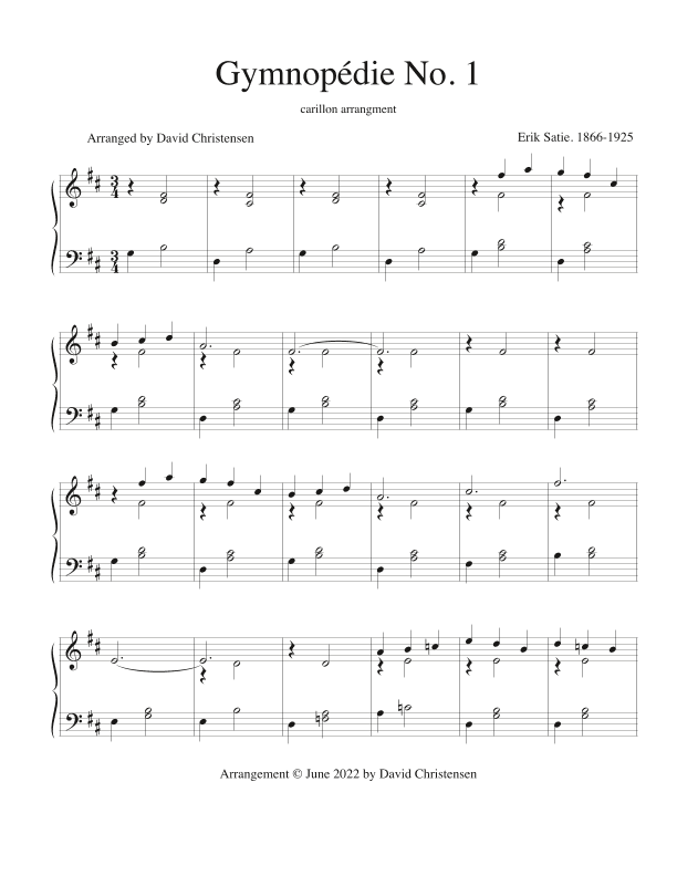 Gymnopédie No. 1 for Carillon (arr. David Christensen)
