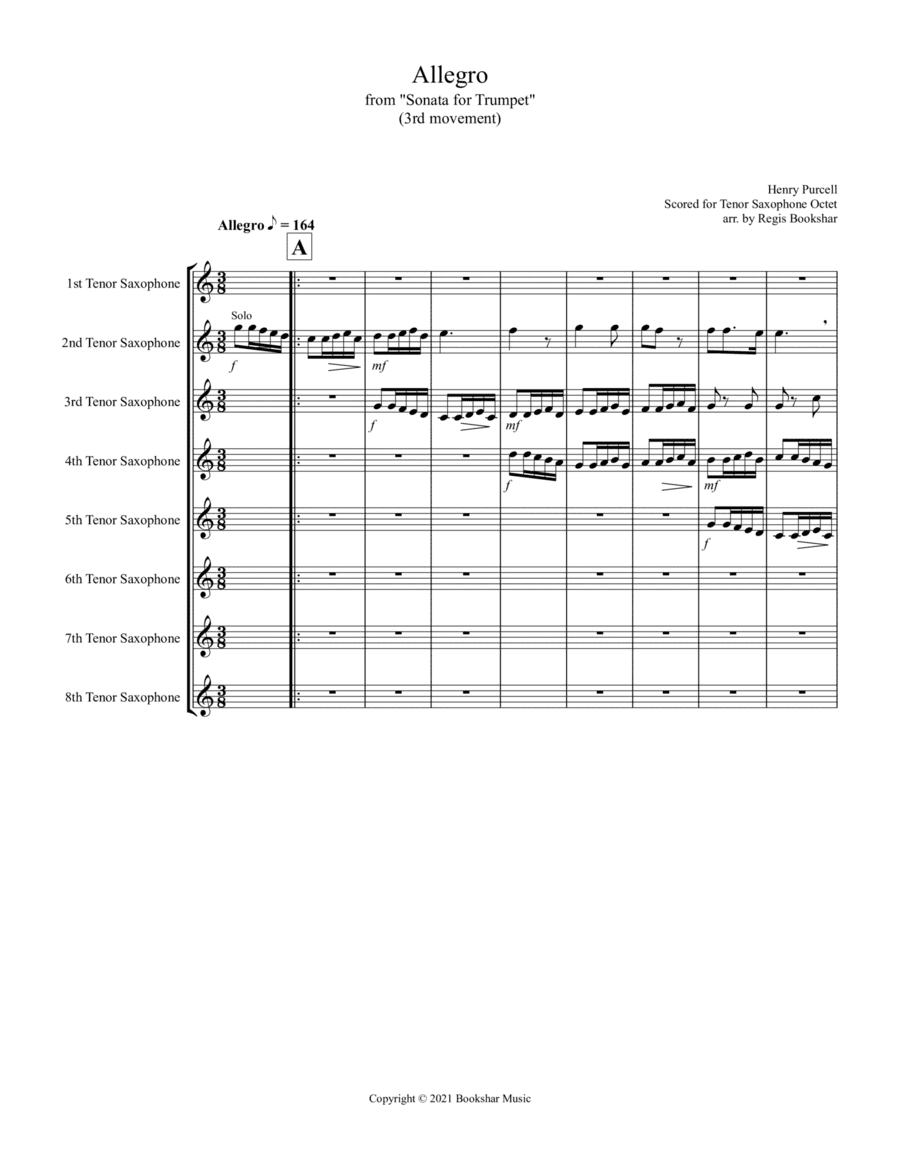 Allegro (from "Sonata for Trumpet") (Bb) (Tenor Saxophone Octet) (arr. Regis Bookshar)