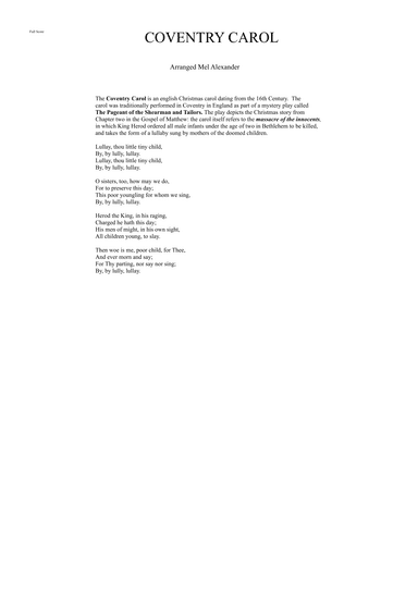 Coventry Carol (arr. Mel Alexander)