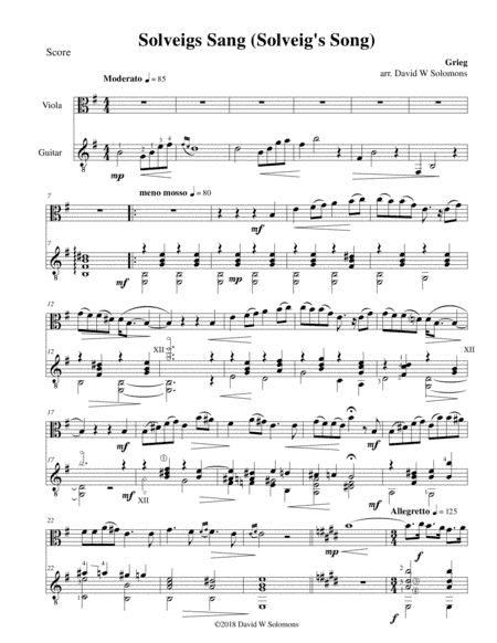 Solveigs sang (Solveig's Song) for viola and guitar (arr. David Warin Solomons)