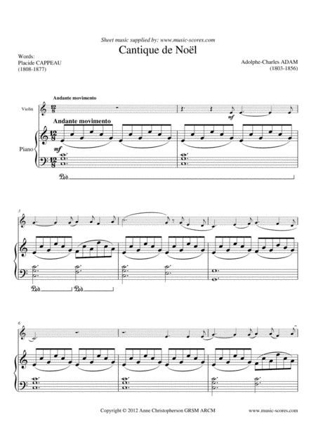 Cantique de Noel; O Holy Night - Violin and Piano (arr. Anne L Christopherson GRSM ARCM)