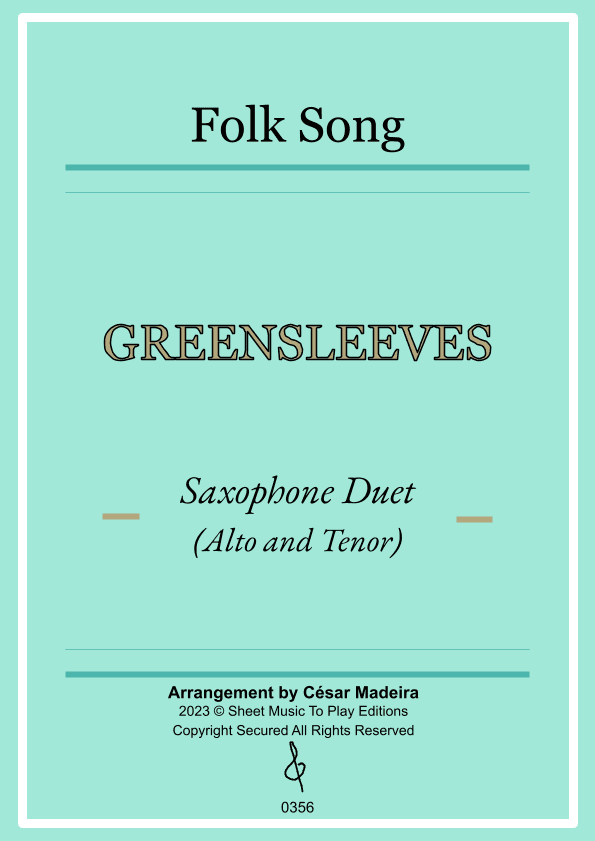 Greensleeves - Sax Duet (Alto and Tenor) - W/Chords (Full Score and Parts) (arr. César Madeira)