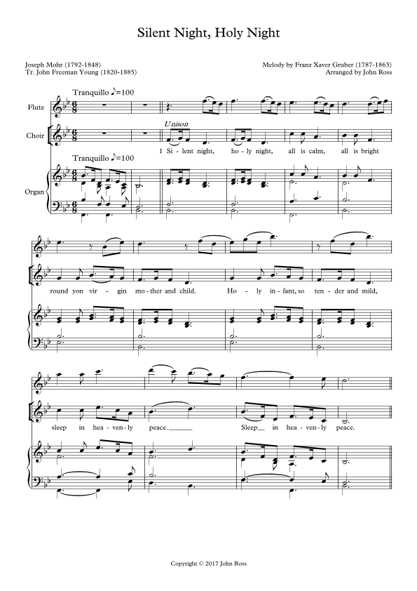 Silent Night, Holy Night (SATB, Flute, Organ) (Words by Young) (arr. John Ross)