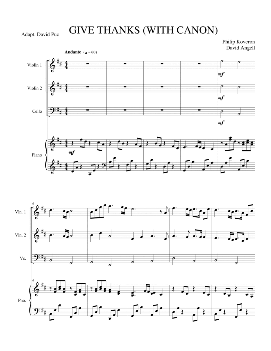 GIVE THANKS (with Canon) - Score + Set of Parts (arr. Adaptación David Puc Narvaez)