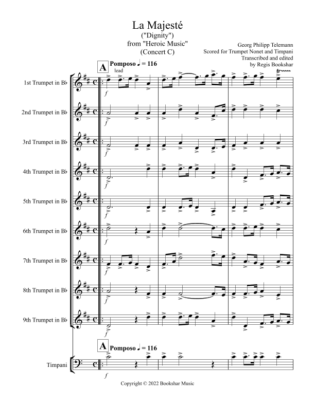 La Majeste (from "Heroic Music") (C) (Trumpet Nonet, Timp) (arr. Regis Bookshar)