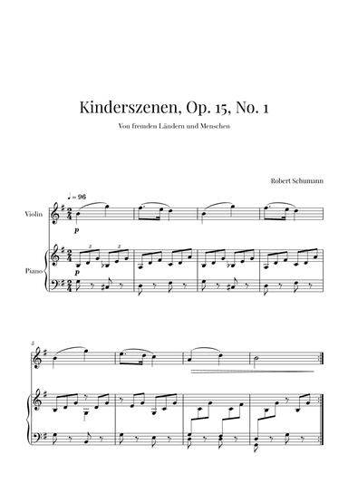 Kinderszenen, Op 15, No. 1 (for Violin and Piano) (arr. Cadenza Editions)