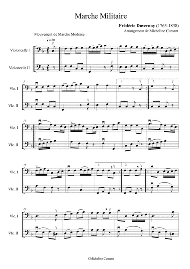 DUVERNOY, Frédéric : Military March, for 2 cellos (arr. Cumant, Micheline)
